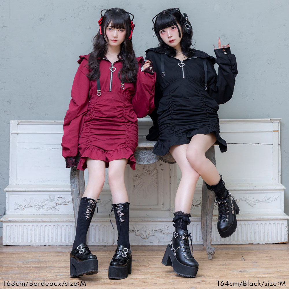 ハートスタッズギャザー裏毛ワンピース – レディースファッション通販