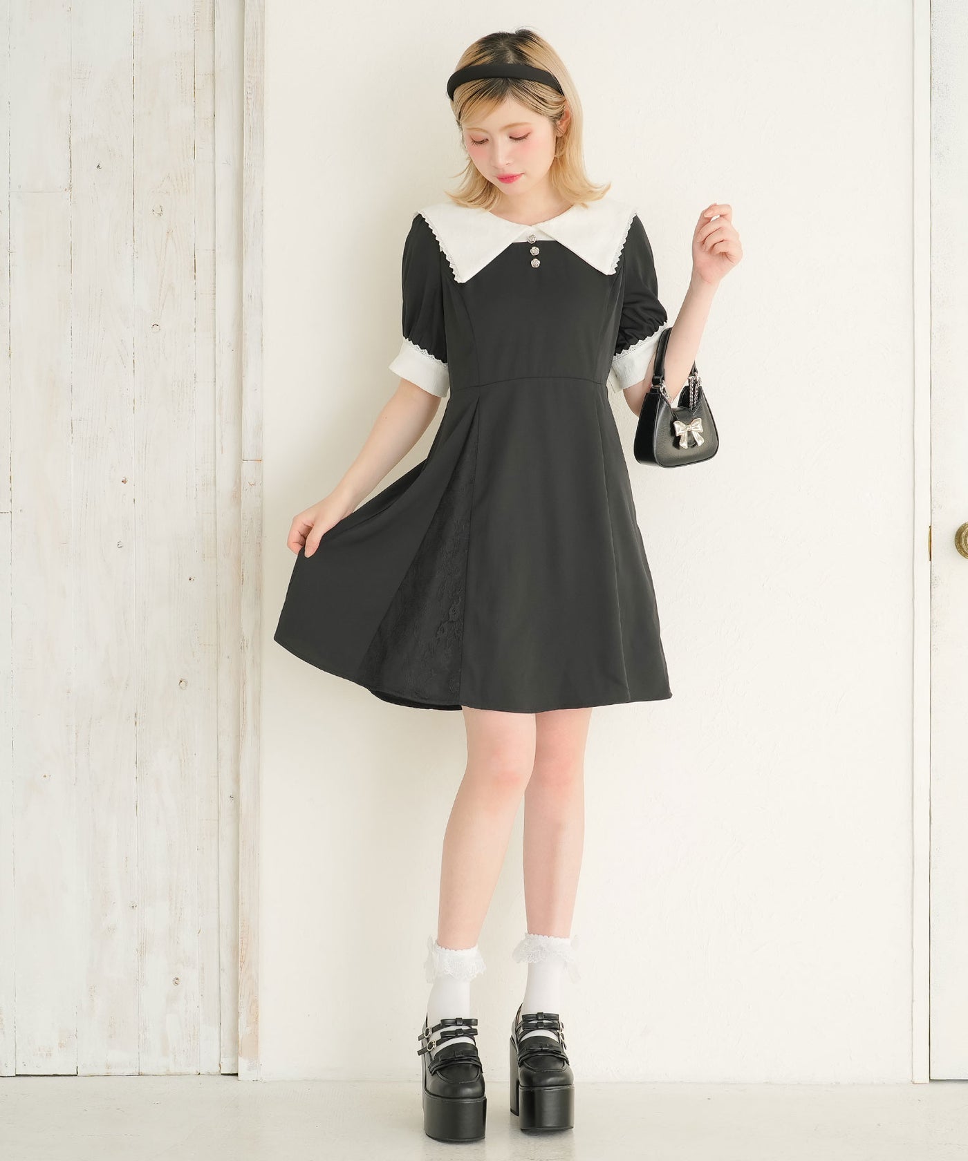 限定商品【HOBBS】可憐クラシカル♪ブラックワンピース 手洗い可能〉ブラック フォーマル フレア ワンピース