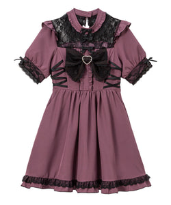 ハートビジューリボンヨークフリルサイドレースアップワンピース