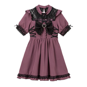 ハートビジューリボンヨークフリルサイドレースアップワンピース