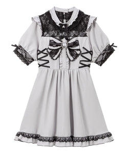 ハートビジューリボンヨークフリルサイドレースアップワンピース