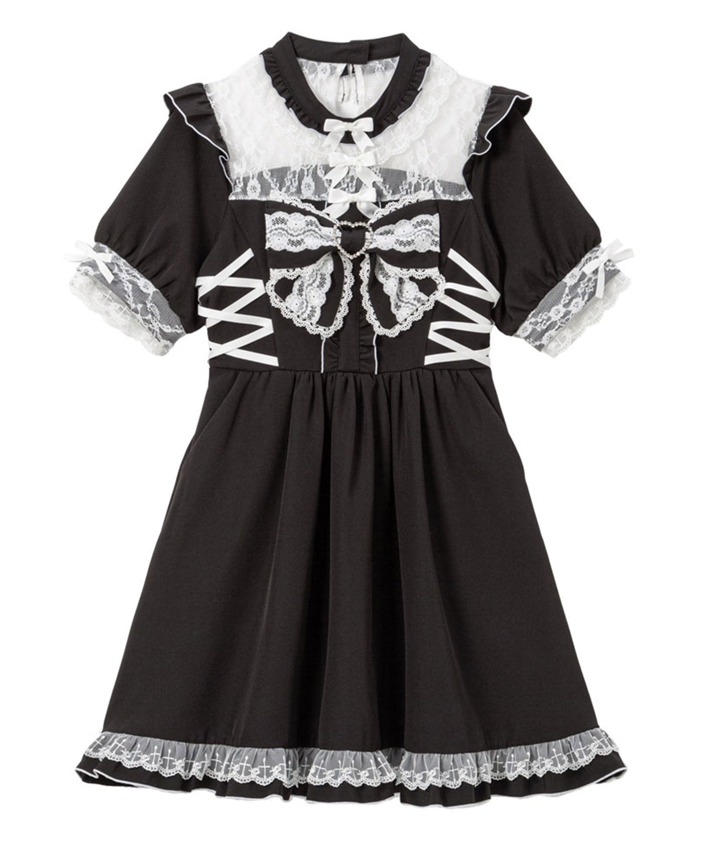 新春セール】ハートビジューリボンヨークフリルサイドレースアップ