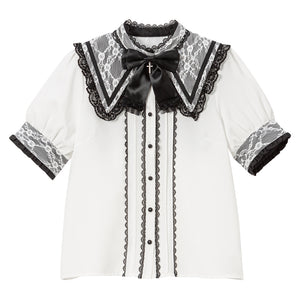 十字架リボンセーラーレース襟ブラウス