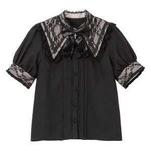 十字架リボンセーラーレース襟ブラウス