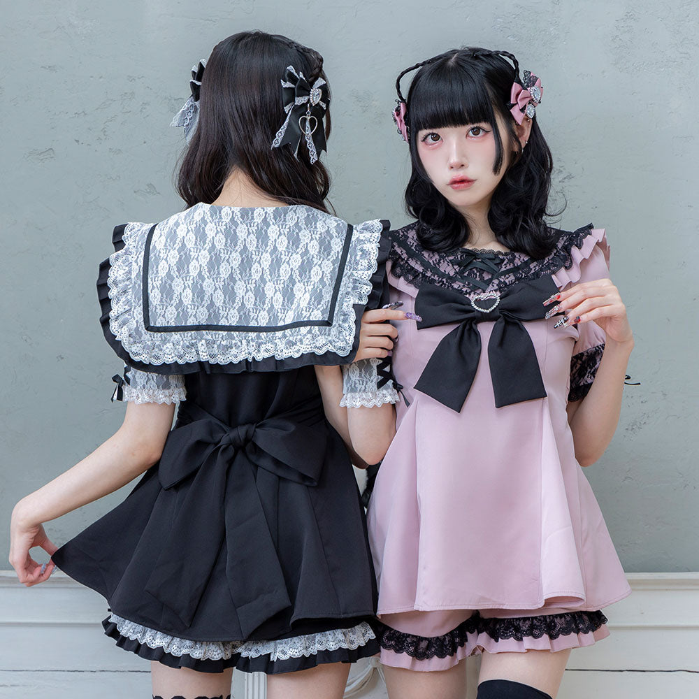レース重ねセーラーリボンセットアップ – レディースファッション通販