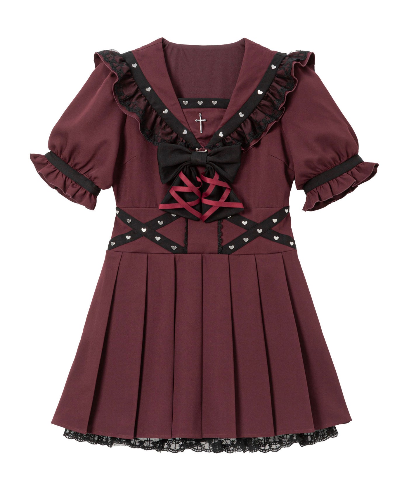 ゆったりサイズレースフリルローウエストワンピース。.＊ 楽天市場】十字架レースフリルハートクロスベルトセーラー