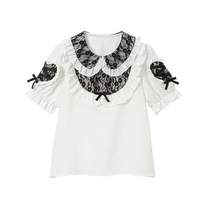 袖ハートレースヨークブラウス