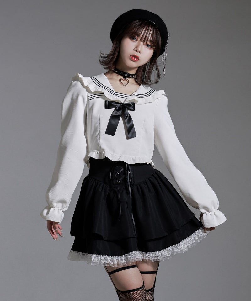 セーラーカラーブラウス学生服風セットアップ3点セット