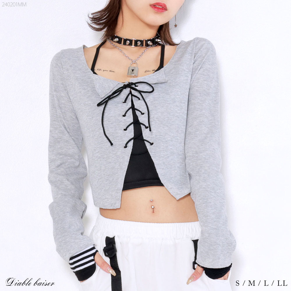 h.NAOTO blood グレー レースアップ 長袖トップス 美品 h.NAOTO blood グレー レースアップ 長袖トップス 美品