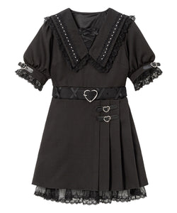 ハートベルト角襟レースアップワンピース