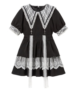 十字架チャーム角襟レースティアードワンピース