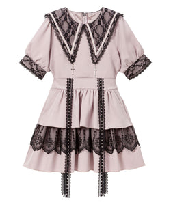 十字架チャーム角襟レースティアードワンピース