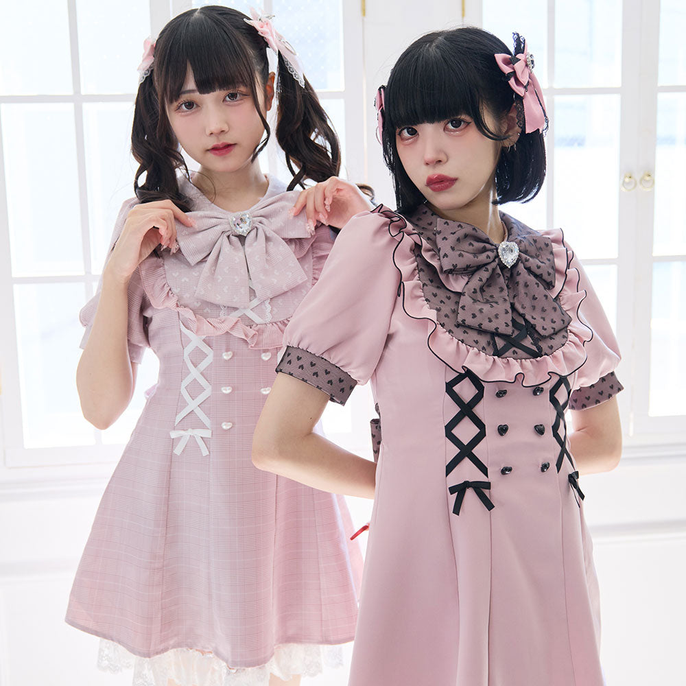 7/10 10:59まで限定価格】ハートドットヨークレースアップワンピース