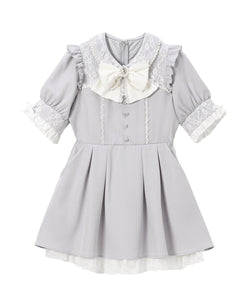 レース重ねパールリボンお嬢様ワンピース