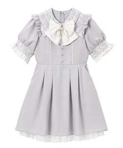 レース重ねパールリボンお嬢様ワンピース