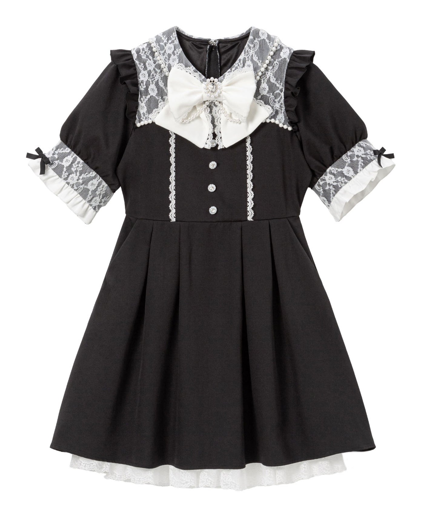 レース重ねパールリボンお嬢様ワンピース – レディース