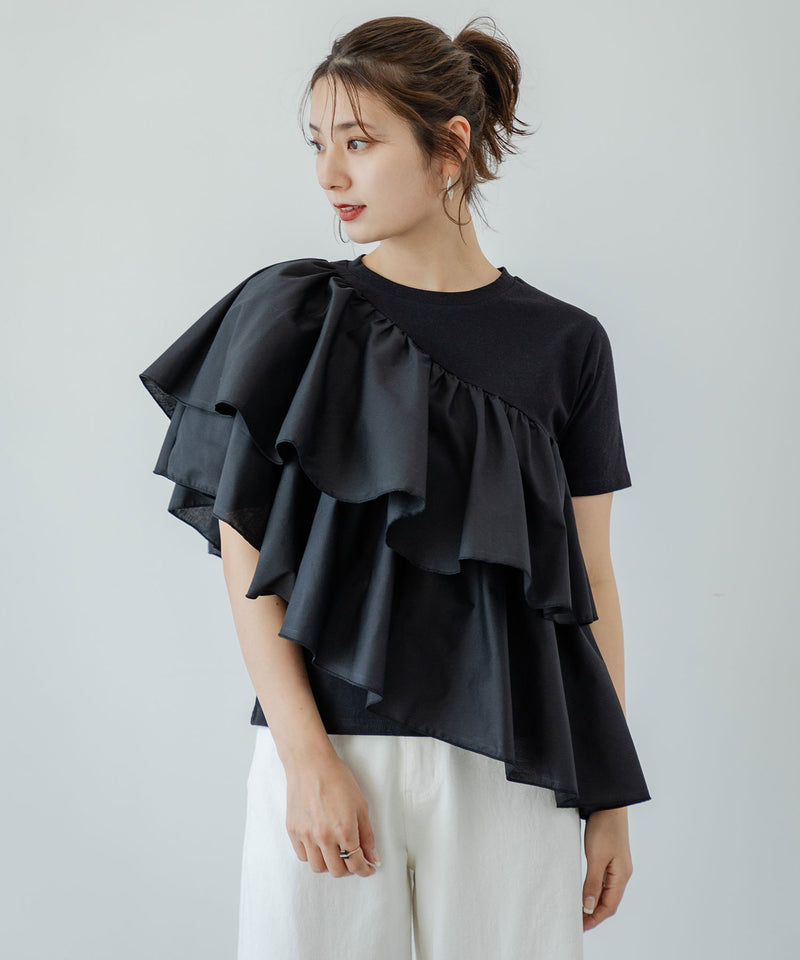 アシンメトリーフリルTシャツ