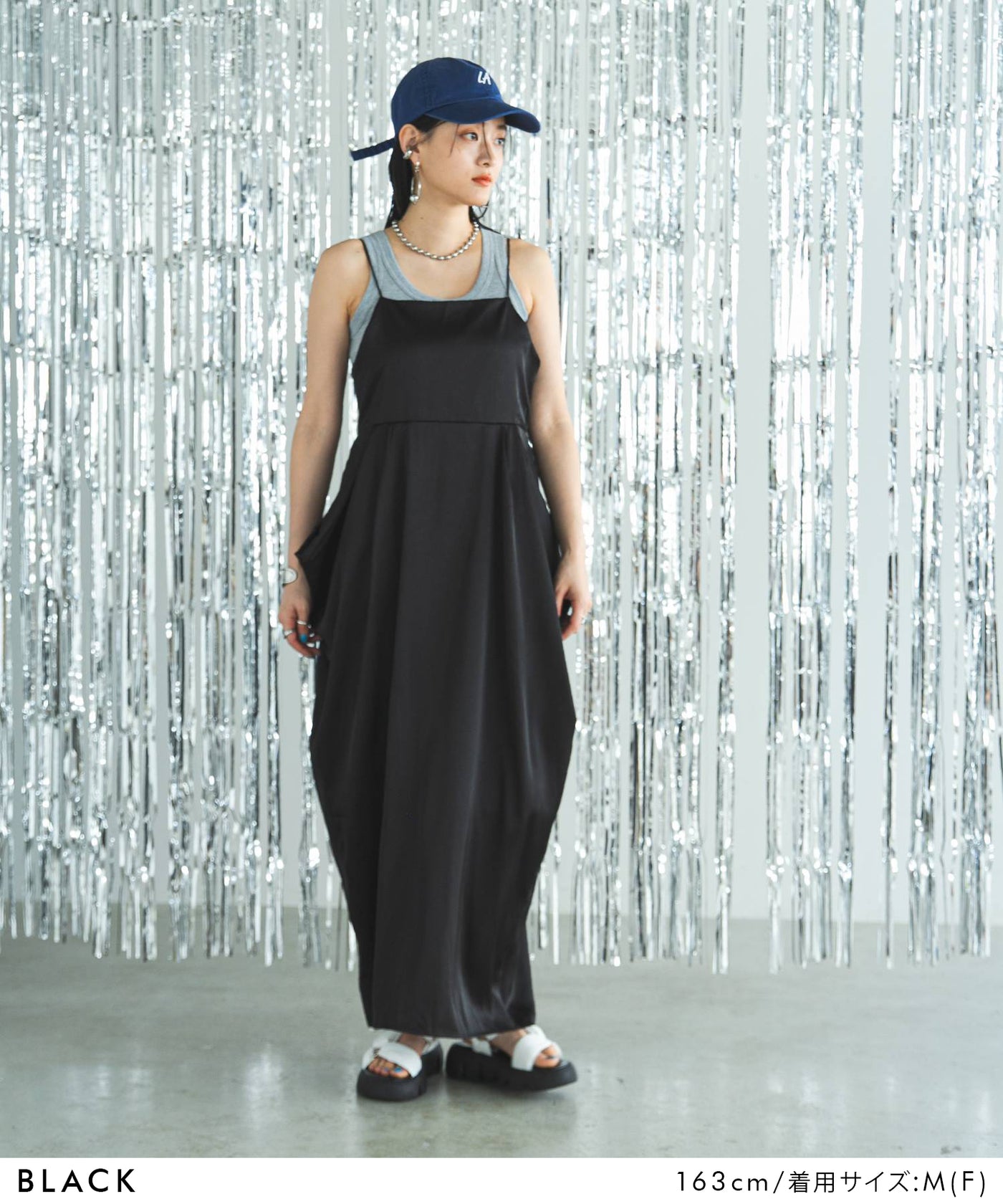 PERLA ブラック サテン キャミワンピース PERLA ブラック サテン キャミワンピース レース 切り替え