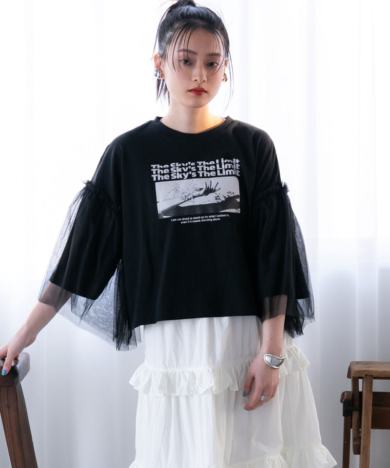 【GW限定】デザインプリントチュールスリーブTシャツ