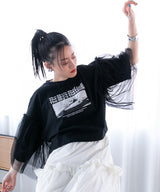 デザインプリントチュールスリーブTシャツ
