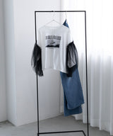 デザインプリントチュールスリーブTシャツ