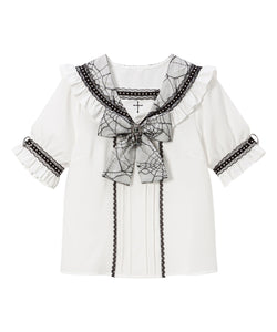 十字架クモレースセーラーフリルブラウス