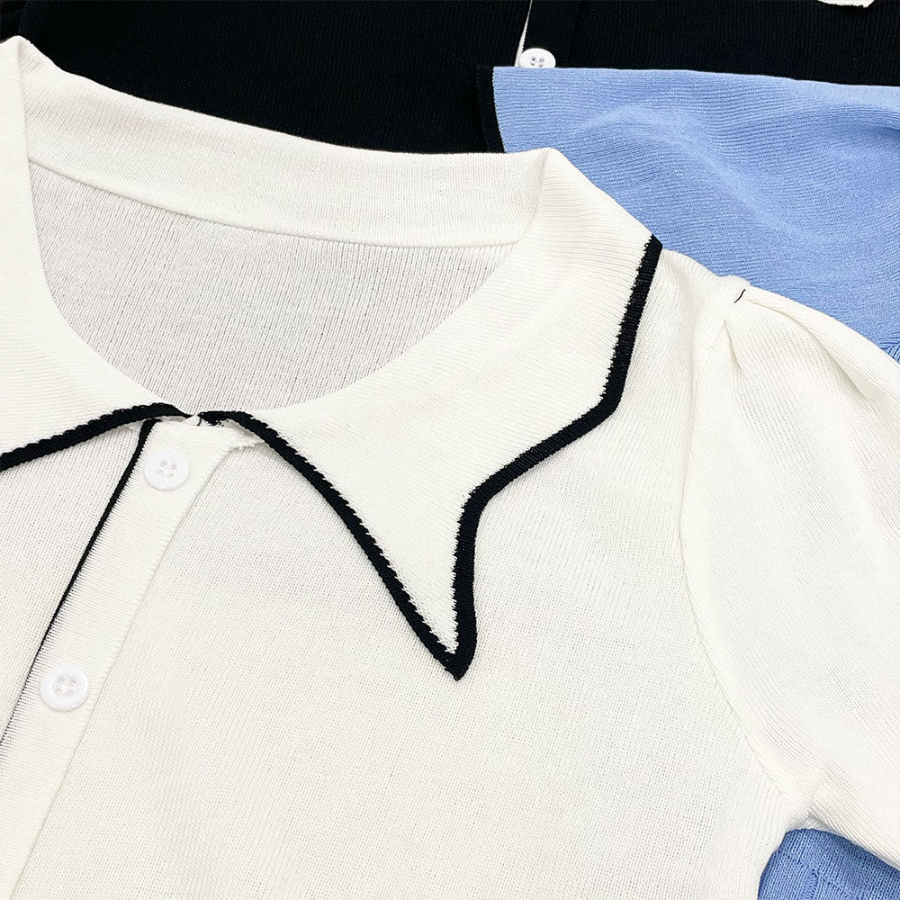 メール便】バイカラーパフスリーブ半袖ニット – レディース