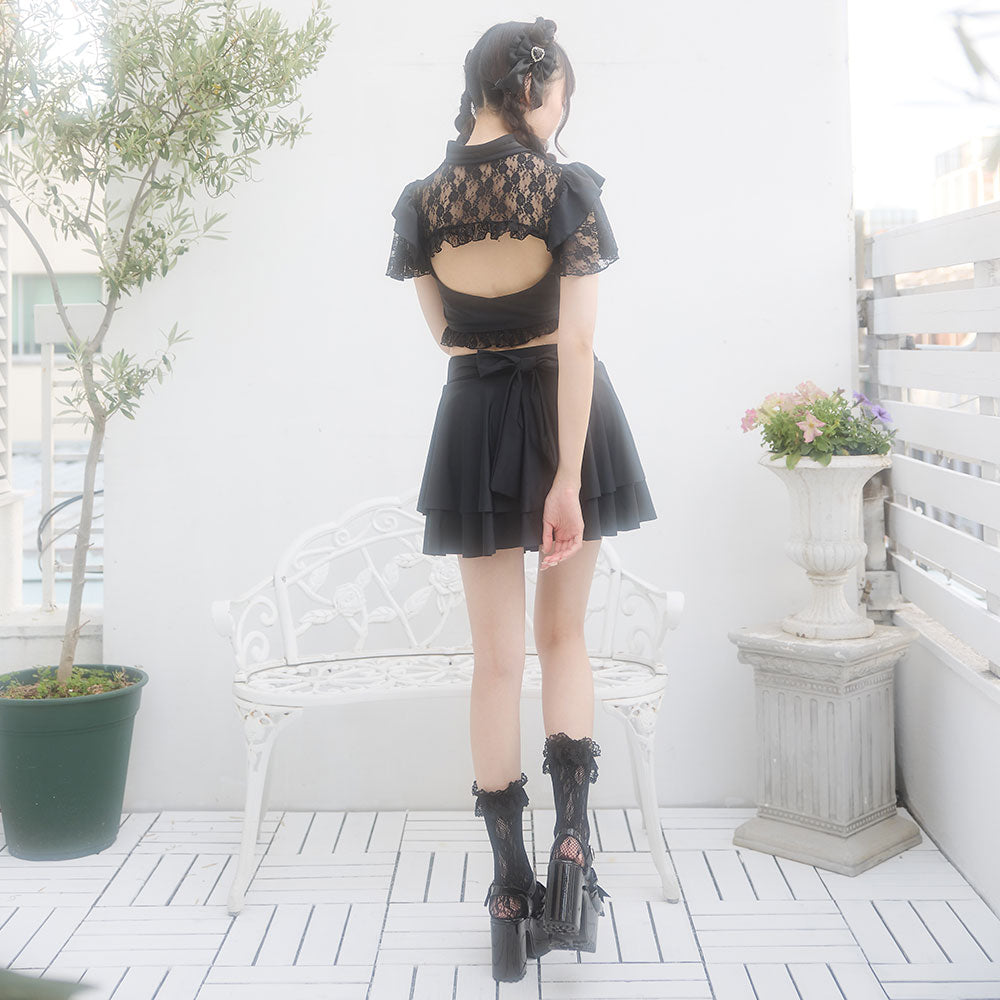 DearMyLove ガーターロングスカート水着 デコルテレースティアードスカート水着 – レディース