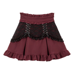 レースフリル切替フレアスカート