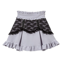 レースフリル切替フレアスカート