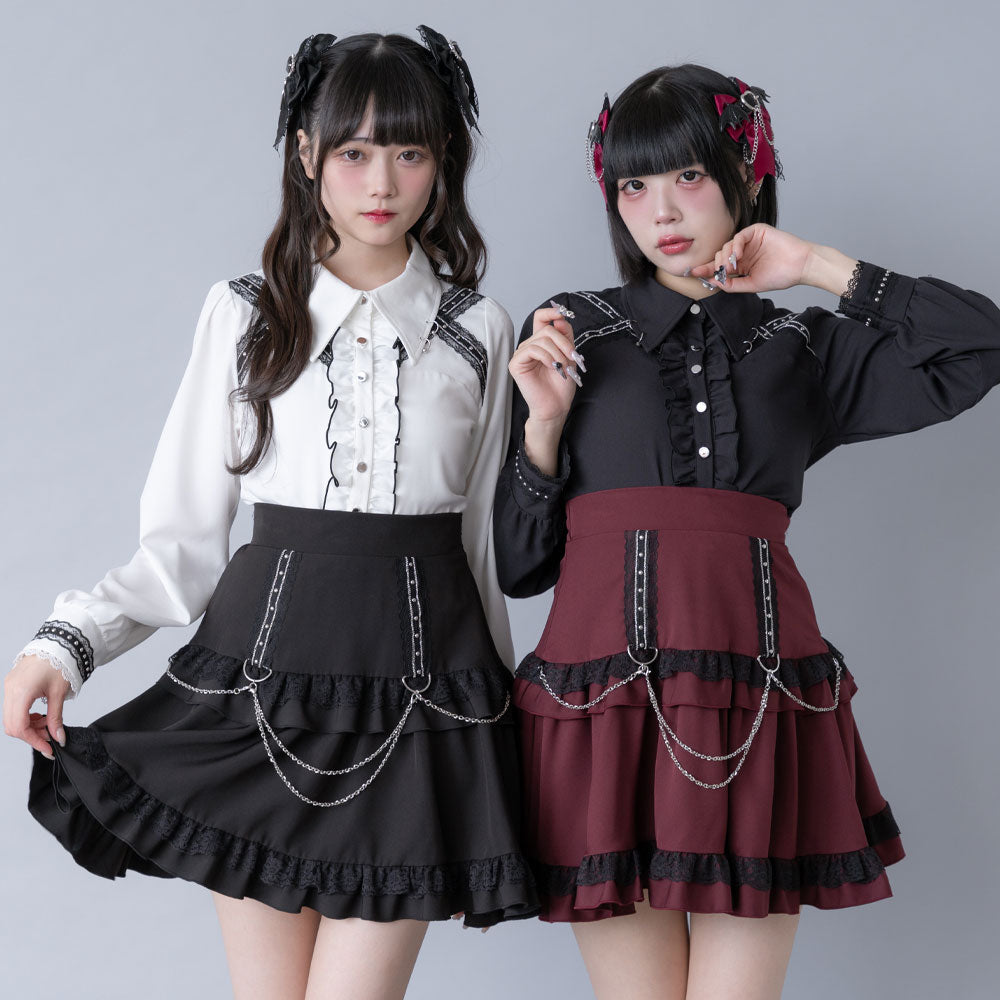 Dimmoire スタッズメイドスカート スタッズレースブレードチェーンスカート – レディースファッション