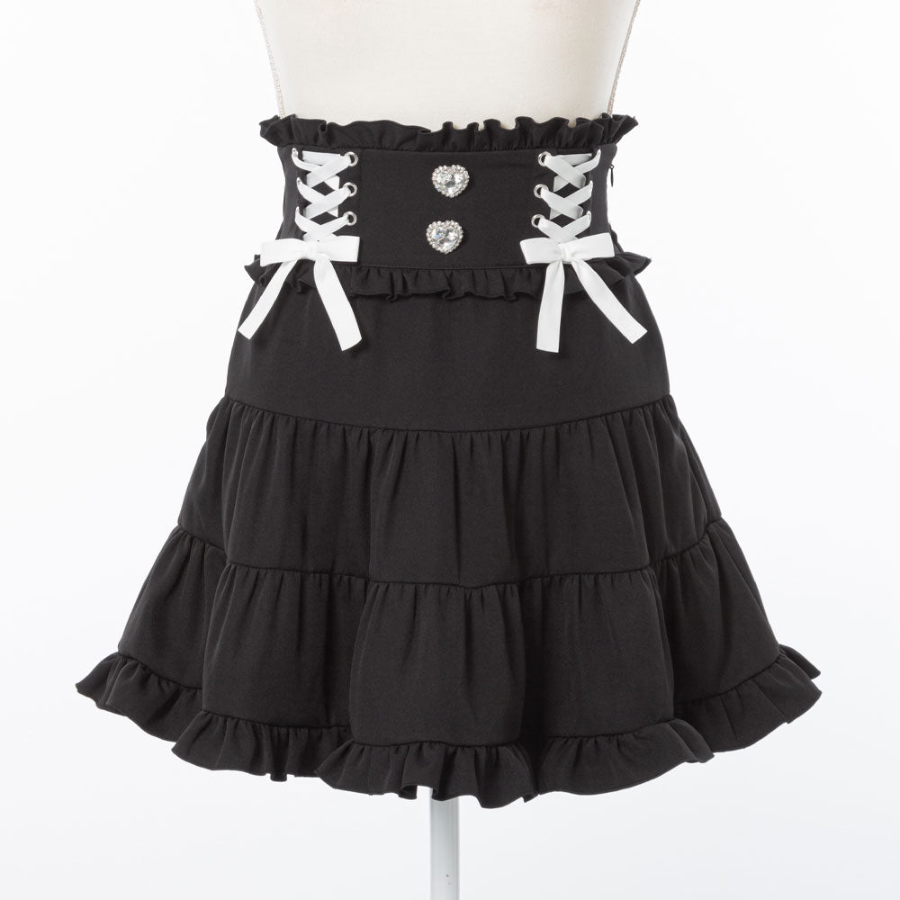 美品】Angelic Prettyリボン刺繍ティアードレーススカート総ゴム