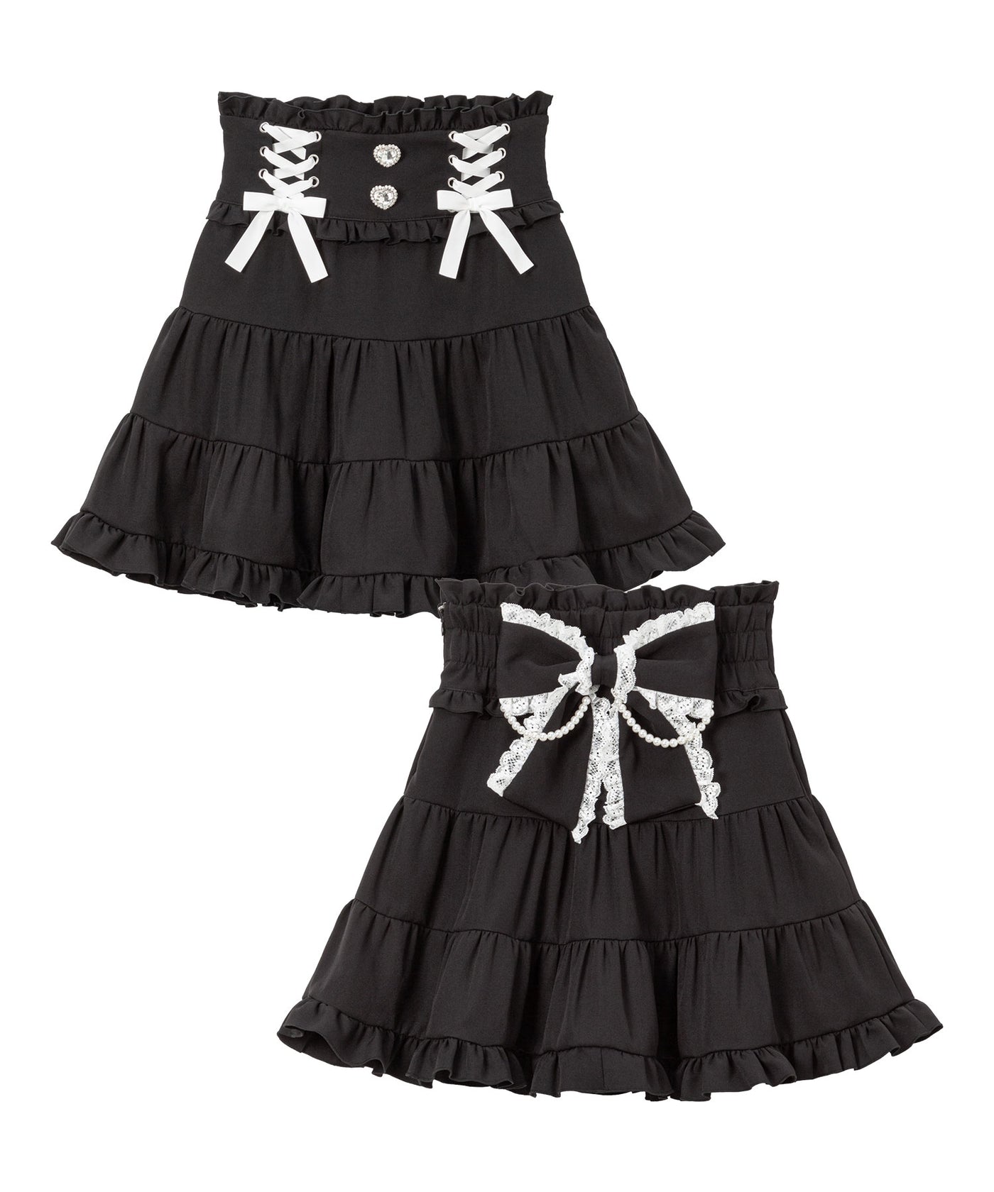 新品未使用　可愛い♪リボンとパールのスカート 楽天市場】【SALE】レースアップリボンパールティアードスカート