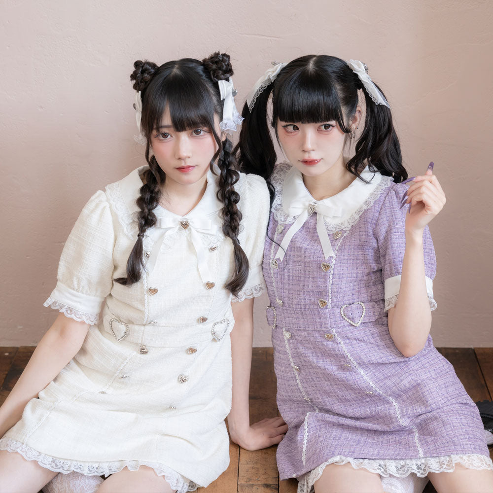 夢展望 DearMyLove サマーツイードハートパールワンピース 3L STEPUP対象】【送料無料】サマーツイードハートパールワンピース
