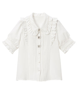 パール襟ビジューフリルブラウス