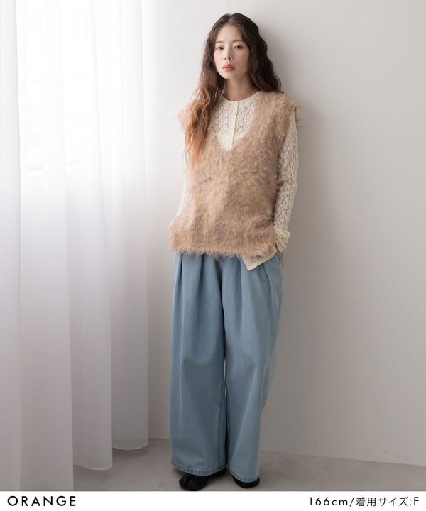 ミックスカラーVネックベスト【ニット】