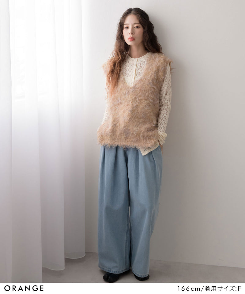 ミックスカラーVネックベスト【ニット】