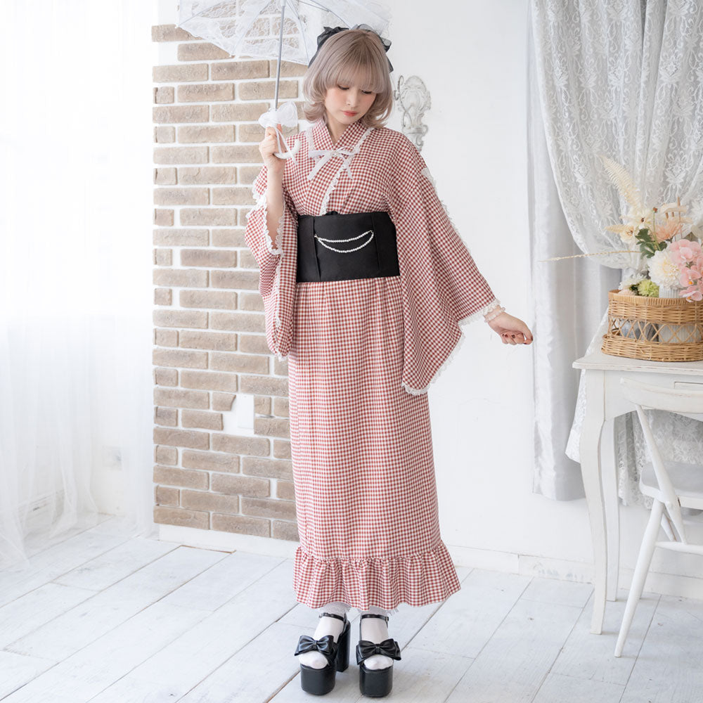 夢展望 dearmylove ビジューリボンレースチェック浴衣 ビジューリボンレースチェック浴衣 – レディースファッション