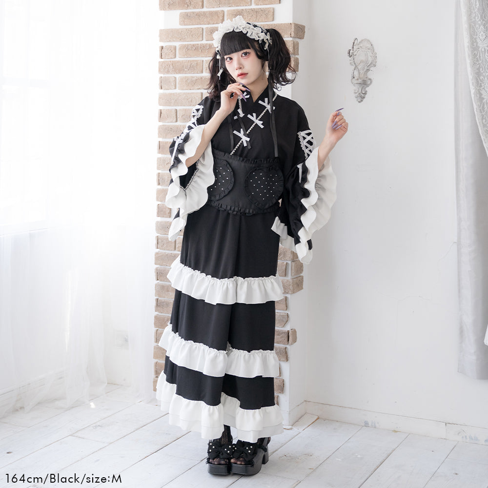 ❤︎浴衣ドレス❤︎黒系❤︎リメイク❤︎ティアードスカート❤︎ 150160ML リボンレースアップティアード浴衣 – レディースファッション通販の夢