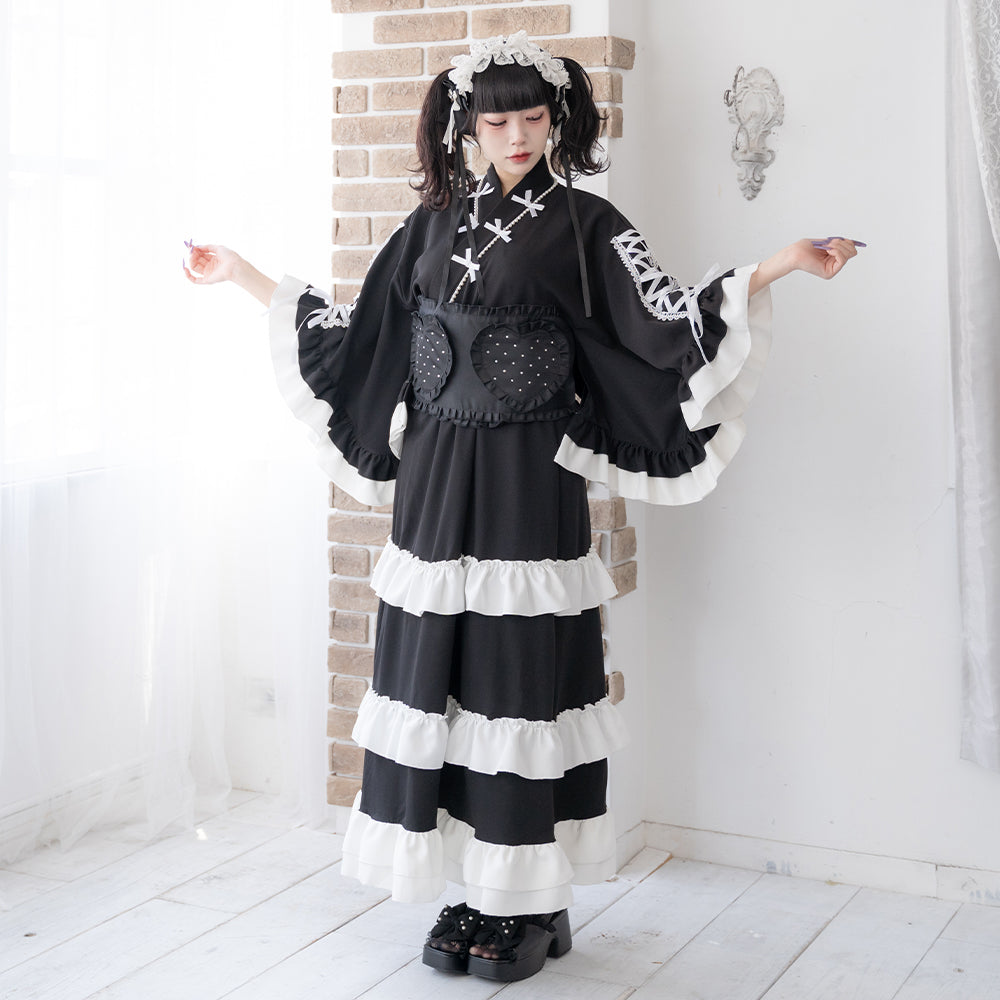 夢展望　リボンレースアップティアード浴衣　フリル襟インナー　DearMyLove リボンレースアップティアード浴衣 – レディースファッション