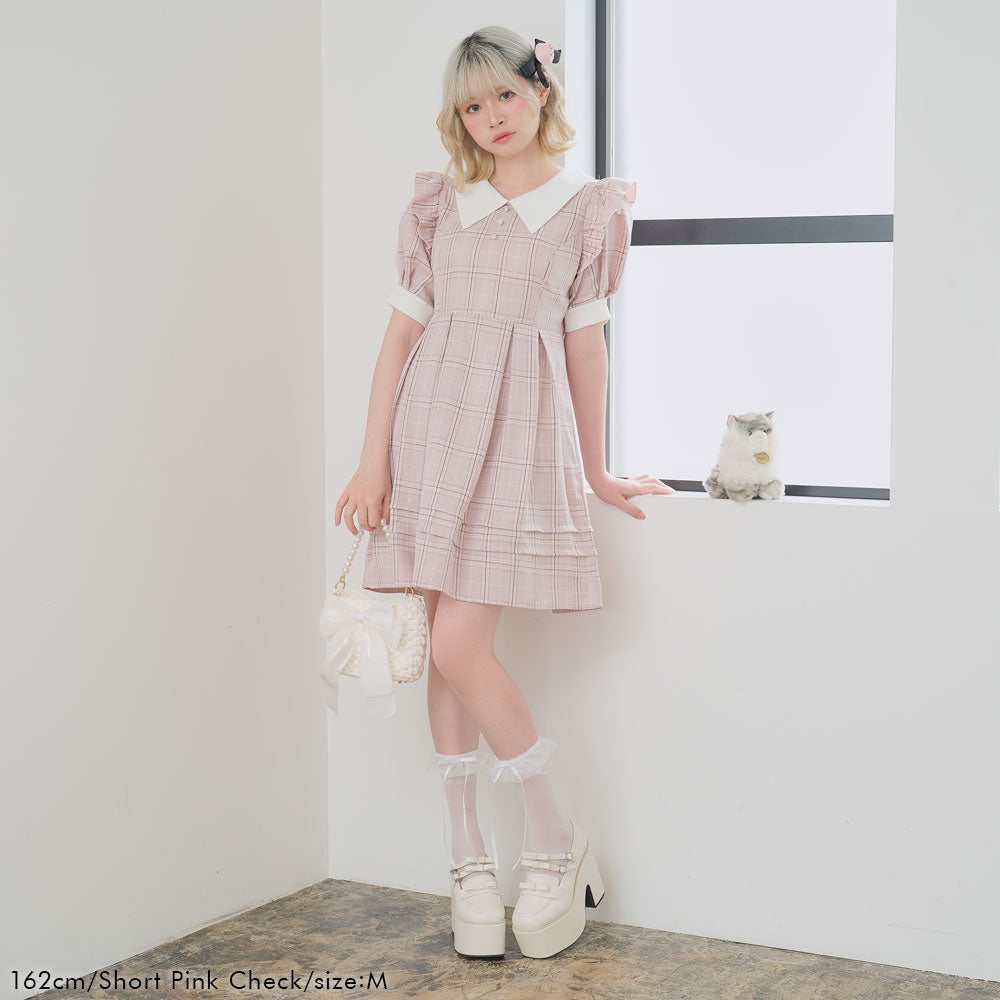 配色角襟フリルタックワンピース – レディースファッション通販の夢