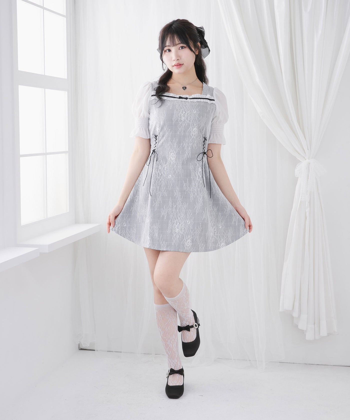 夢展望　新品ワンピース　６L レースレイヤードレースアップワンピース – レディース