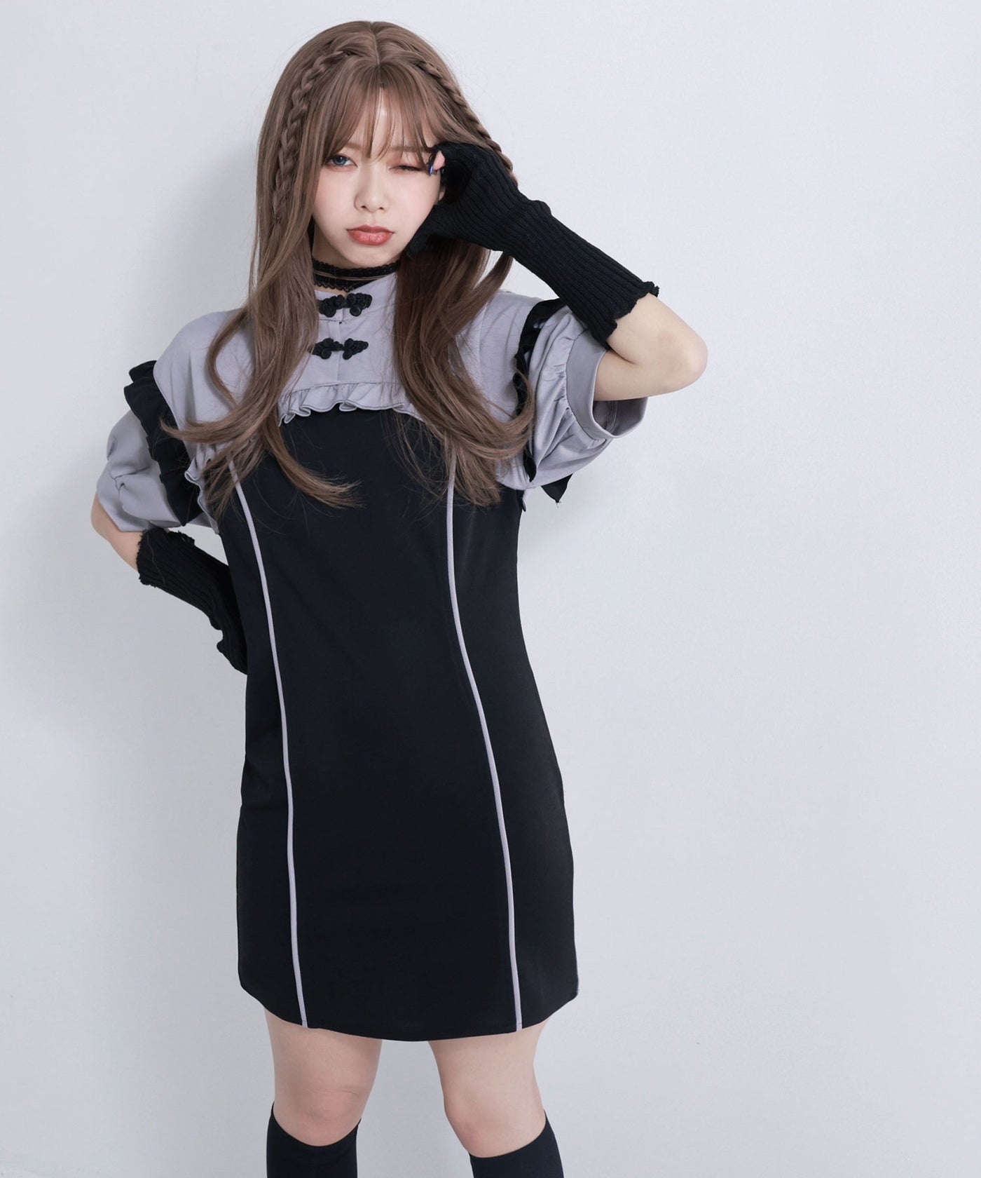 チャイナカラー ワンピース チャイナ服 花柄チャイナカラーワンピース（ワンピース