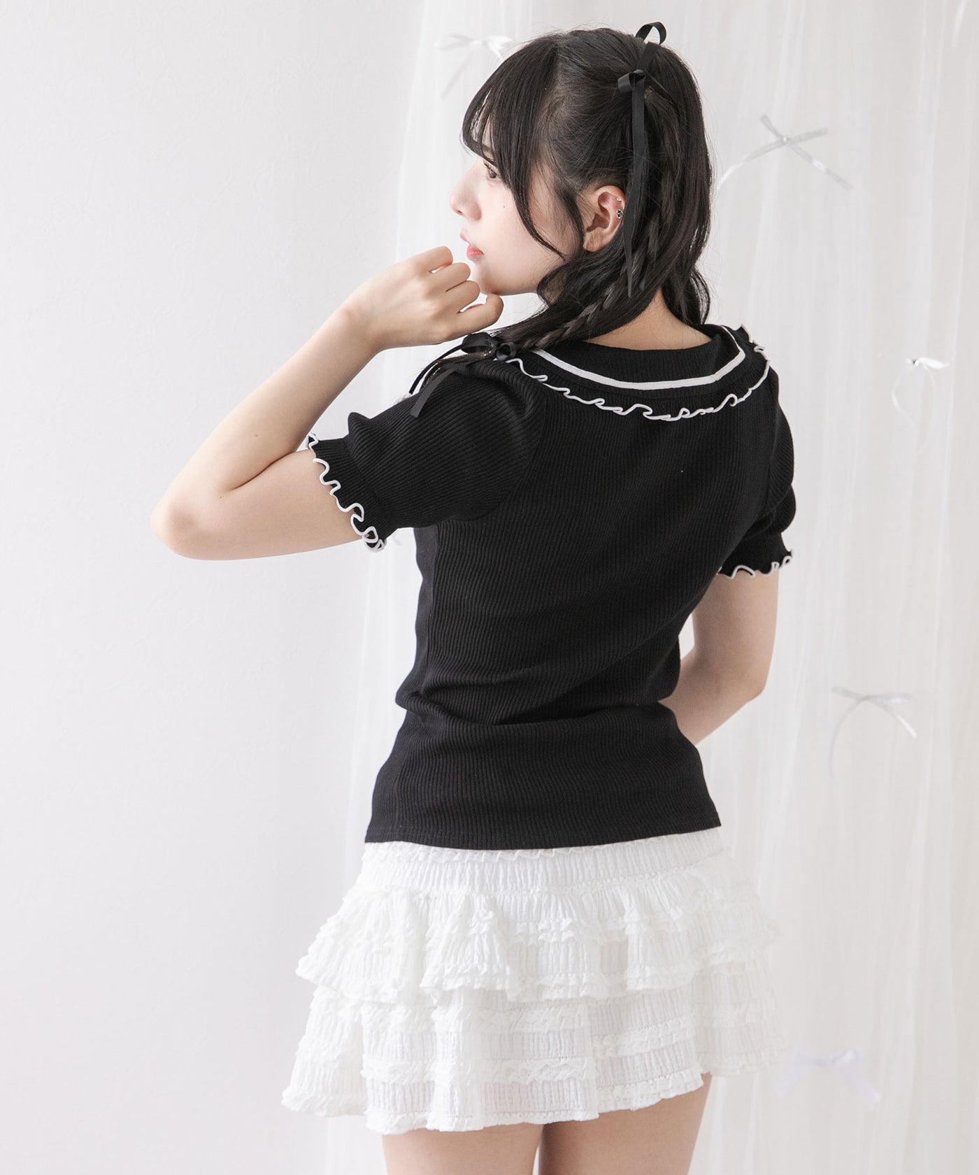 yori トップス 襟フリルトップス ブラック フリーサイズ 美品