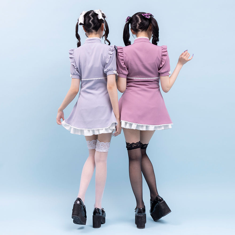 STEPUP対象】【送料無料】チャイナ釦スリットワンピース