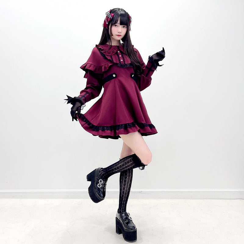 DearMyLove ケープヨーク十字架ワンピース ブラック×レッド ボルドー ケープヨーク十字架ワンピース – レディースファッション通販の