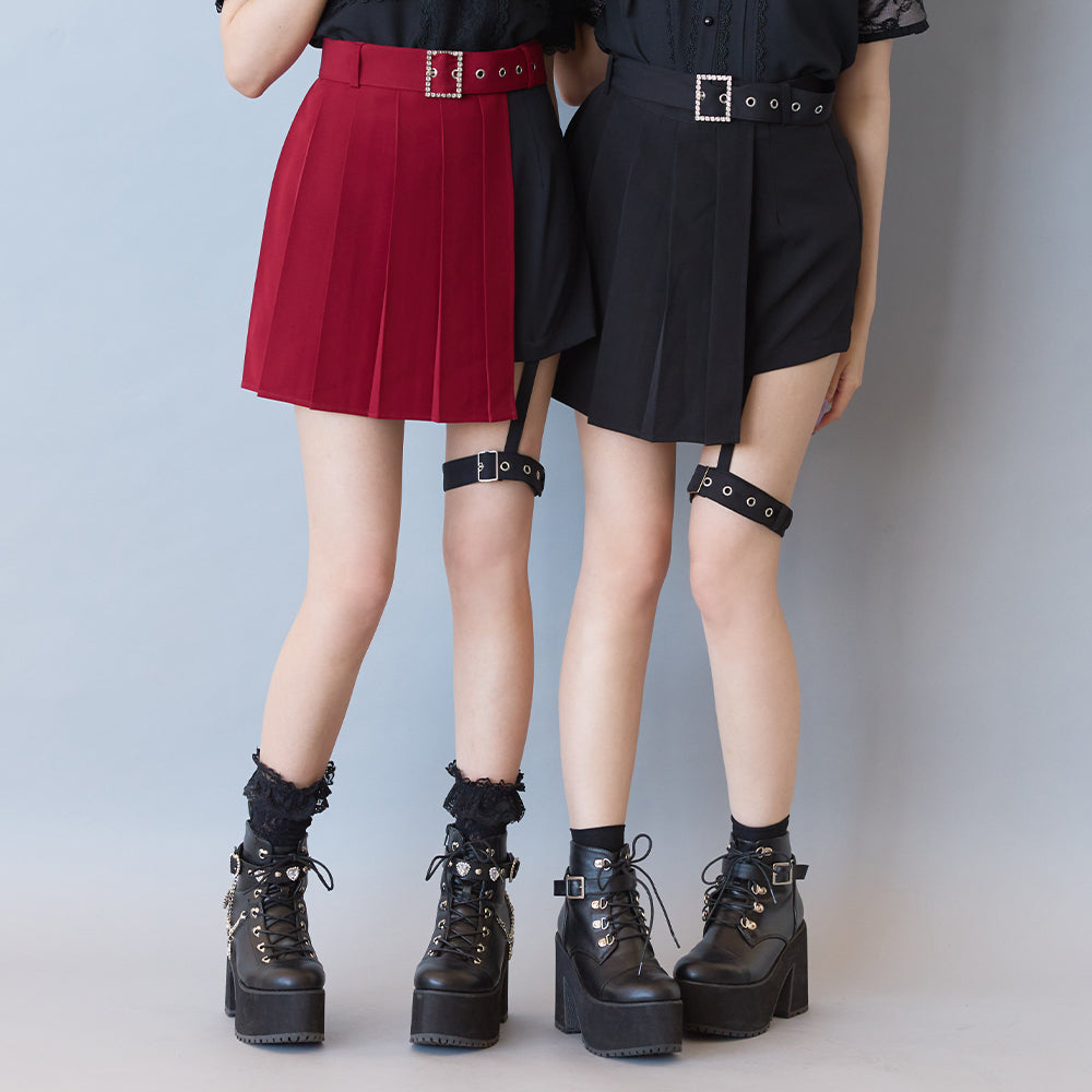 ガーター付きプリーツショートパンツ – レディースファッション