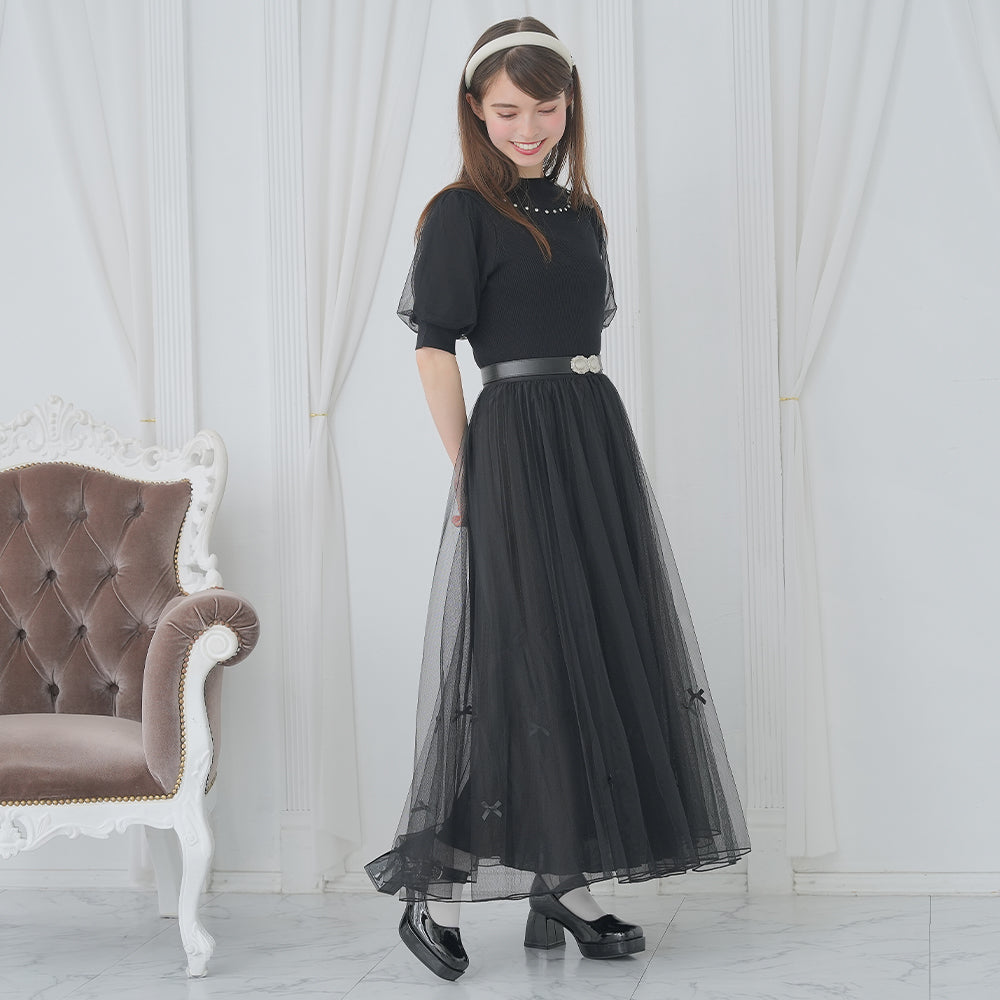 ☆新品☆MoNiLEリボンチュールレイヤードロングスカート ☆新品☆MoNiLEリボンチュールレイヤードロングスカート