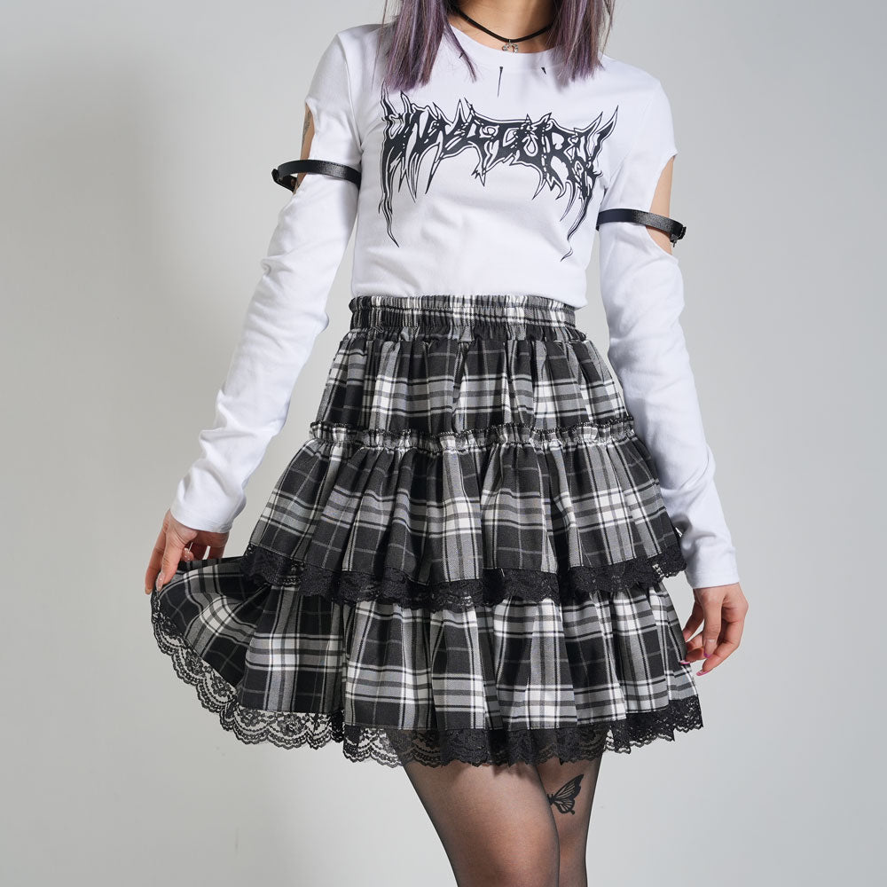 y2k 姫系 姫ギャル ゴスロリ パンク サブカル レース チェック スカート レース×チェック柄サブジラギャルスカート – レディース