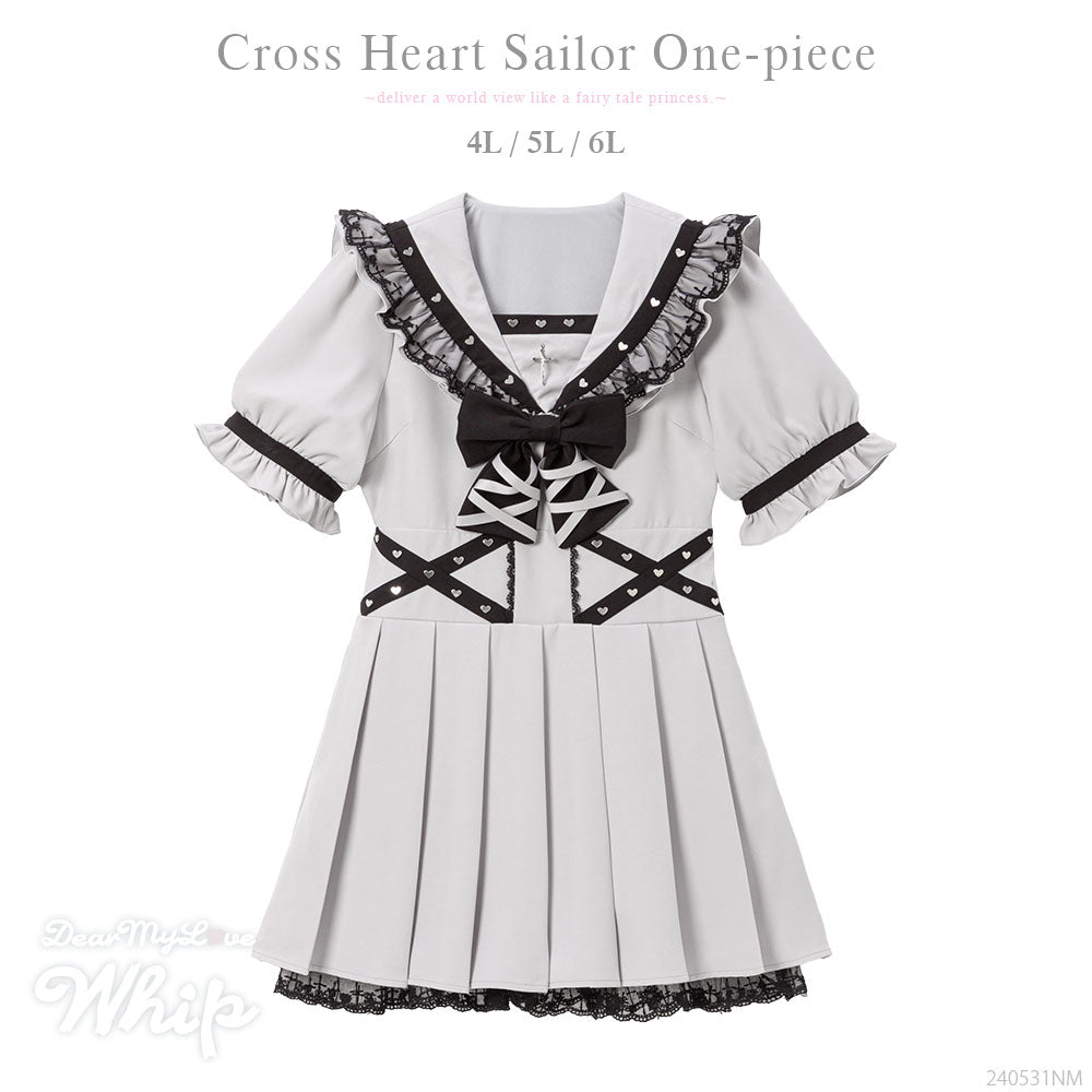 十字架レースフリルハートクロスベルトセーラーワンピース